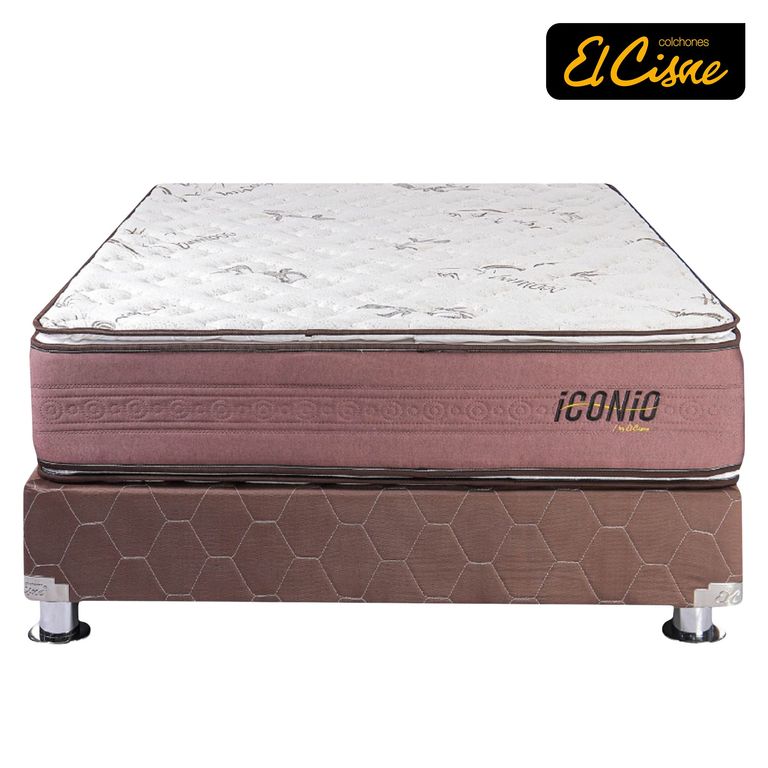 Cama Americana El Cisne Iconio King + Colchón + 3 Almohadas + Protector
