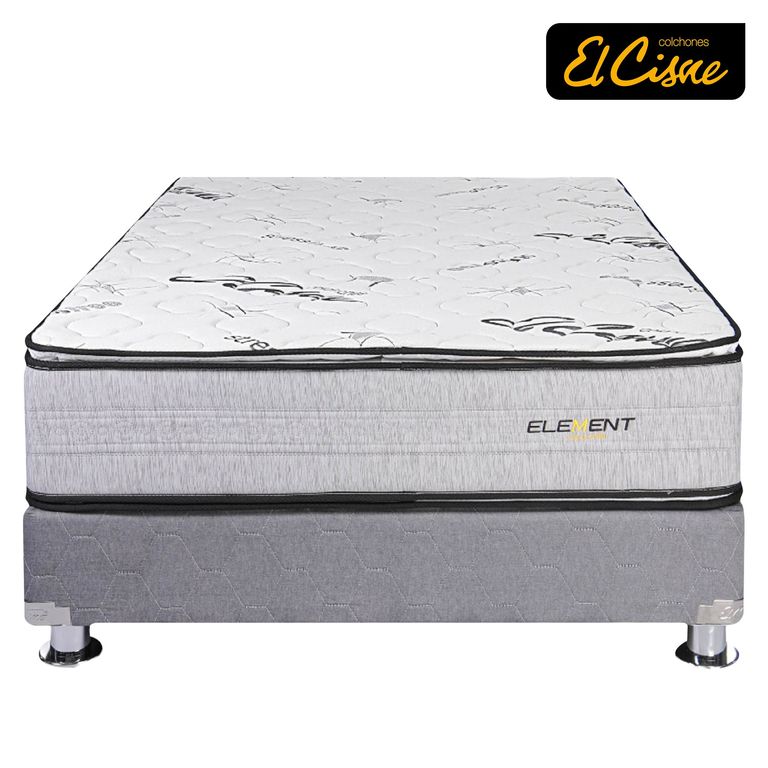 Cama Americana El Cisne Element King + Colchón + 3 Almohadas + Protector