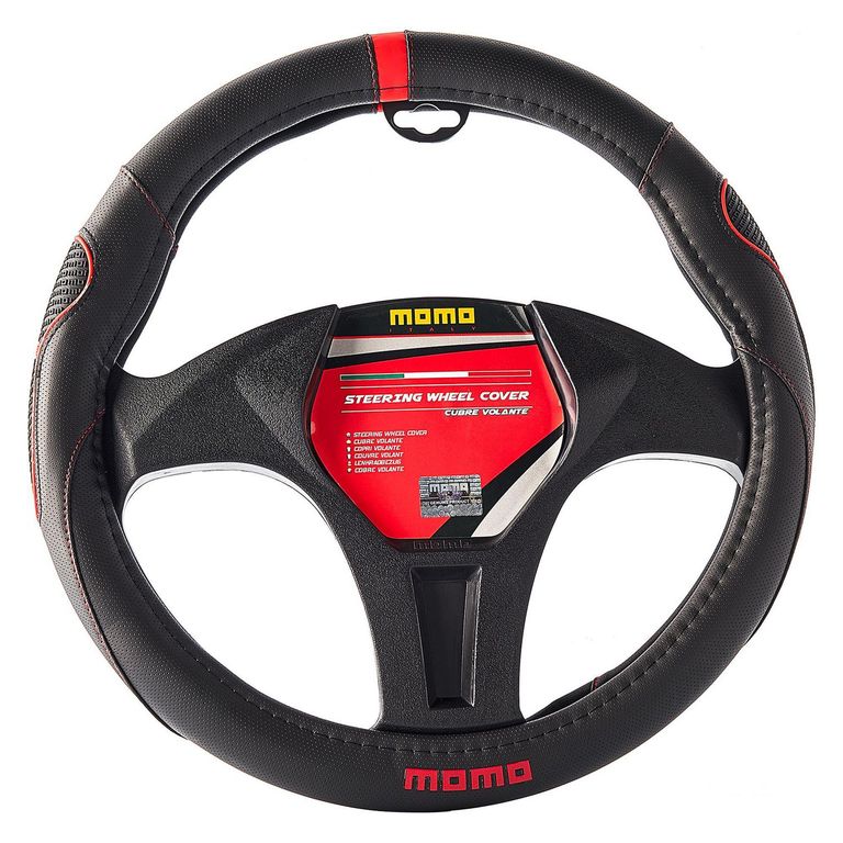 Funda Cubre Volante Para Auto Momo Negro y Rojo 39 cm