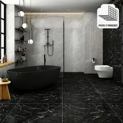 HOLZTEK - Gres Porcelanico Negro Marmolizado 60X60cm 1.44m2 Nero