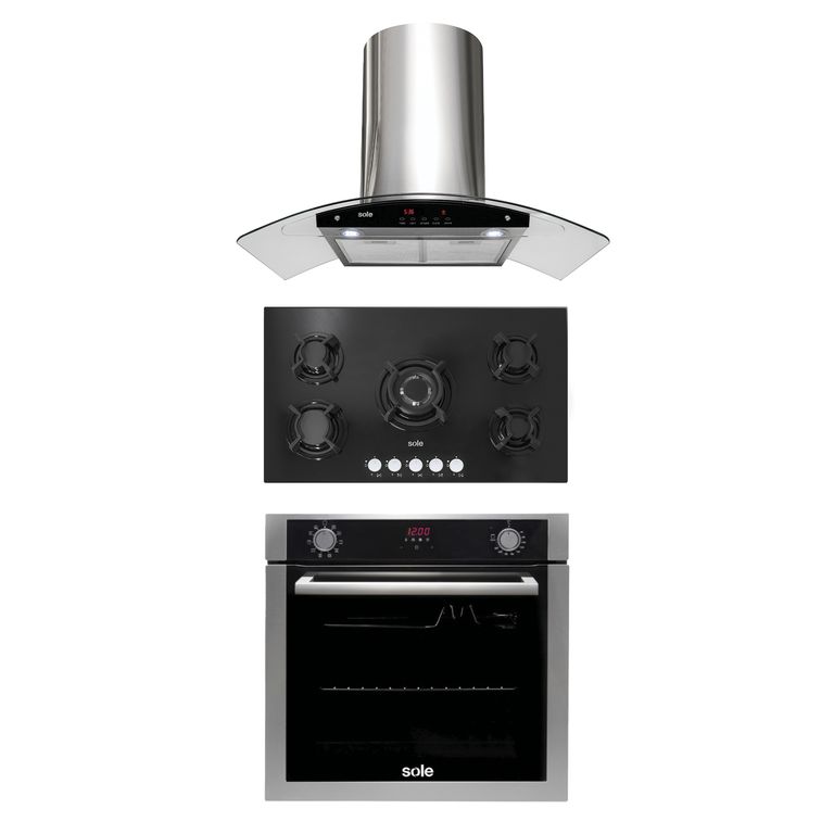 Horno Empotrable Sole Premium 73L + Encimera Sole Vidrio Templado 86 Cm + Campana Extractora Sole Venus Plus 90 Cm