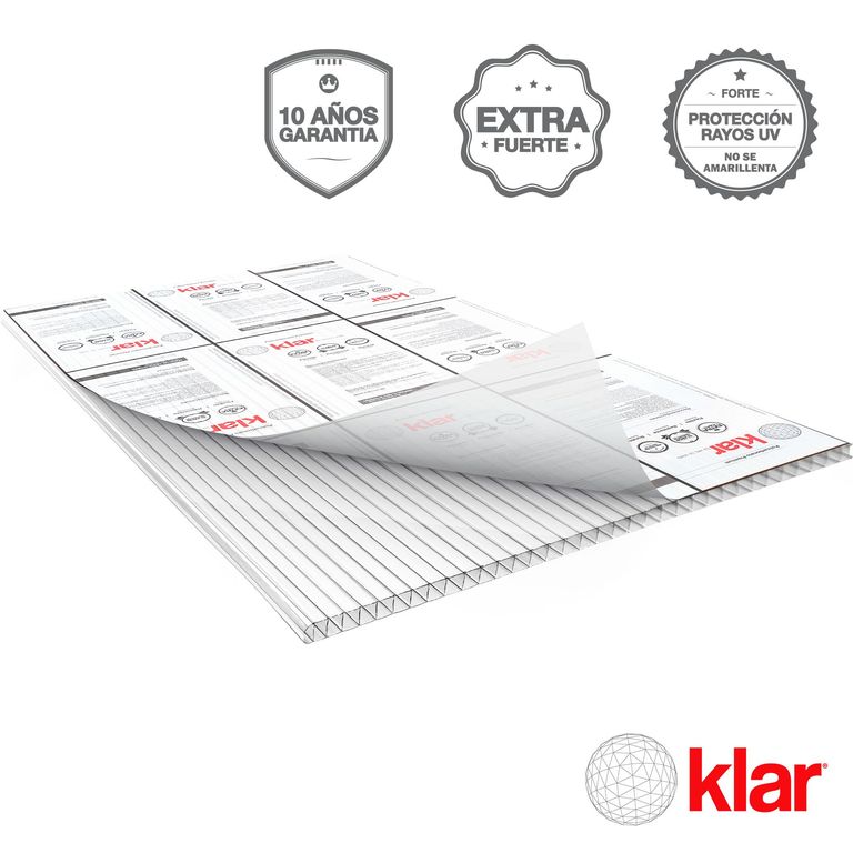 Plancha de Policarbonato Alveolar KLAR 6 mm 1.05 m x 2.9 m TRANSPARENTE