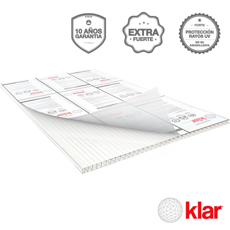 Plancha de Policarbonato Alveolar KLAR 6 mm 1.05 m x 2.9 m BLANCO