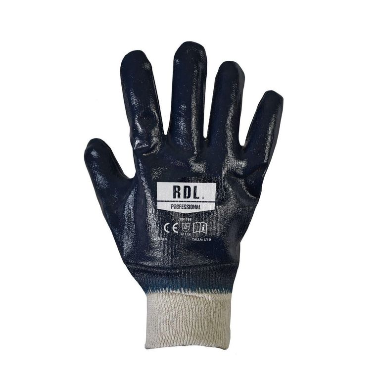 Guantes de Seguridad de Hilo y Nitrilo Puño Tejido Azul Talla L