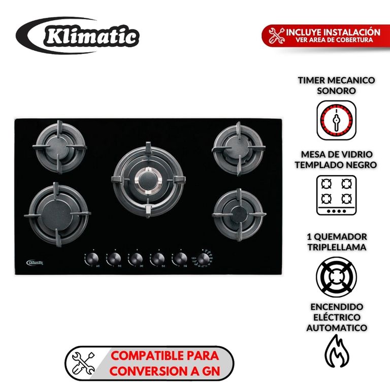 Cocina empotrable Gas Klimatic Gina X5 Quemadores