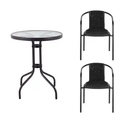 JUST HOME COLLECTION - Juego de Balcon - Mesa de Vidrio Redonda 60 CM + 2 Sillas Look