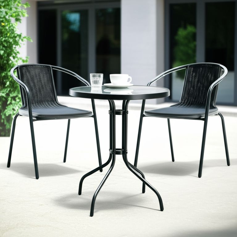 Juego de Balcon - Mesa de Vidrio Redonda 60 CM + 2 Sillas Look