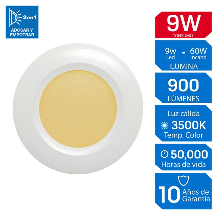 Spot para Empotrar Redondo LED Luz Cálida 9W