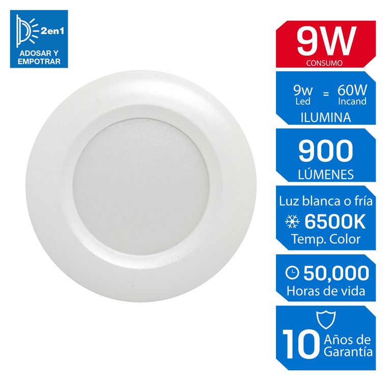 Spot para Empotrar Redondo LED Luz Fría 9W