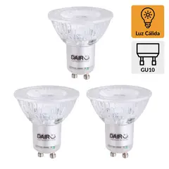 DAIRU - Pack x3 Focos LED Dicroicos 4.3W Gu10 Luz Cálida