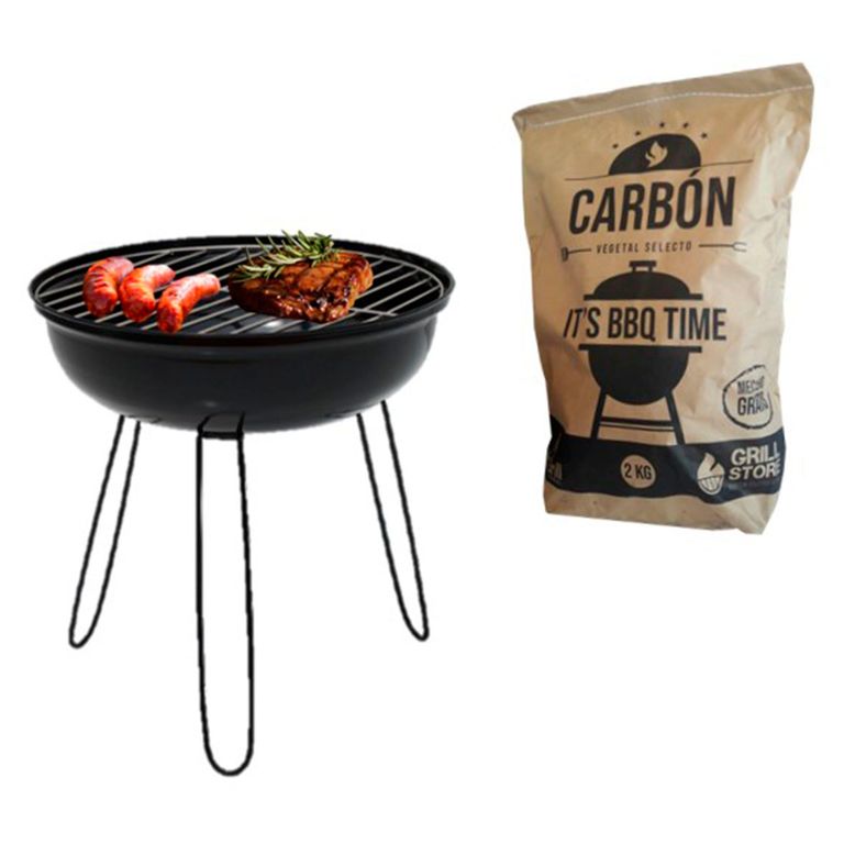 Combo de Camping Mr Grill Parrilla a Carbón Redonda 35x31cm + Carbón