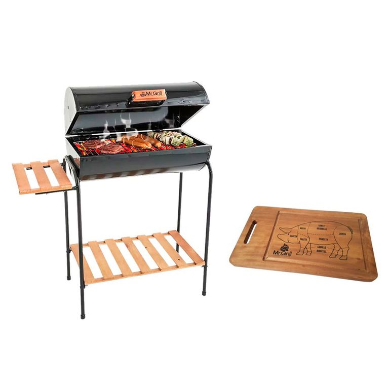 Combo Parrilla Cilíndrica con tapa Mediana 55x83x30cm + Tabla de Picar