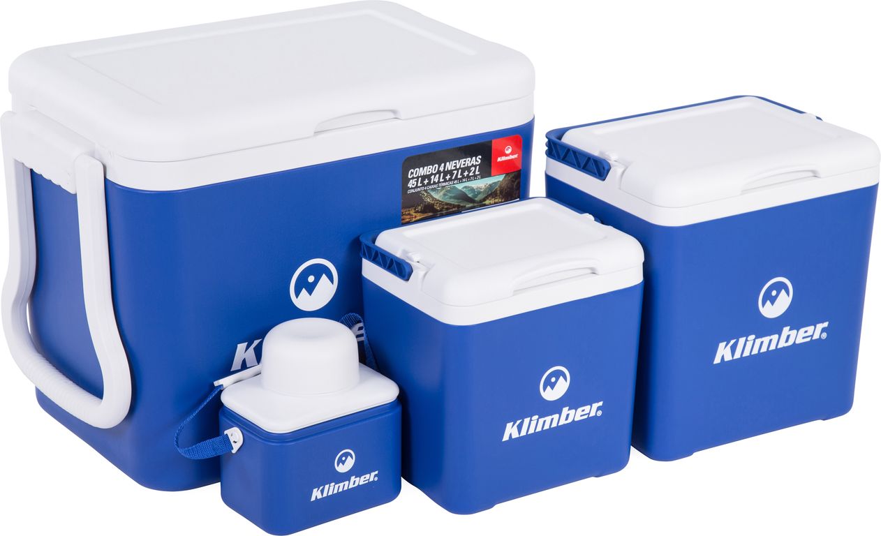 Combo Cooler 4 Piezas Klimber Azul/Blanco 45/14/7/2 Litros