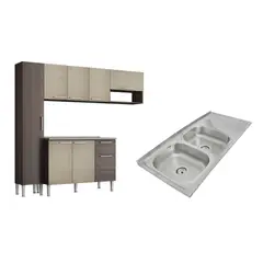 undefined - Mueble de Cocina Pietra 225x52x200cm + Lavadero 2 Poza Escurridero Viena 120x50cm