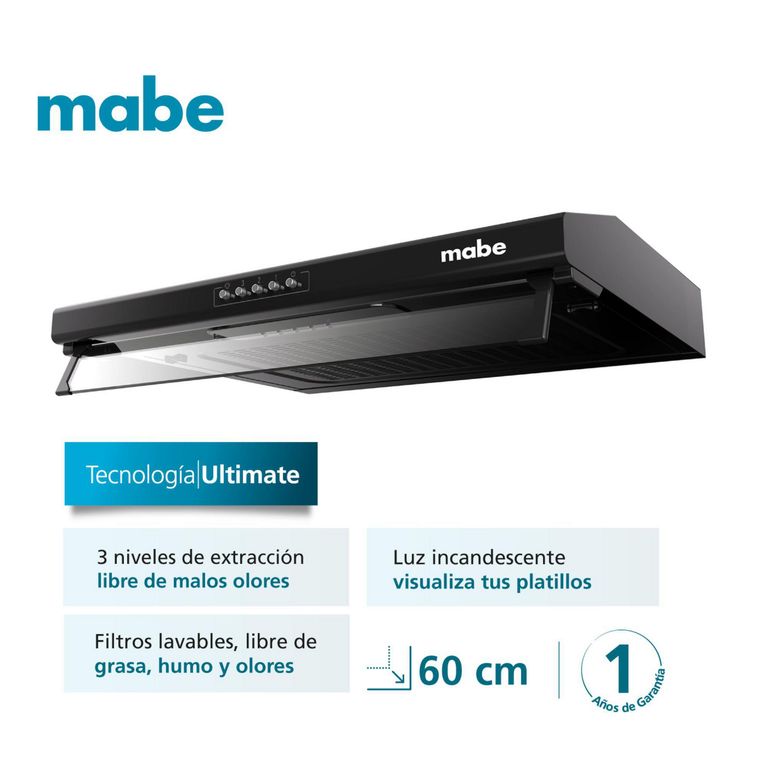 Campana Extractora 60cm Mabe CMU6020PB0 Negro