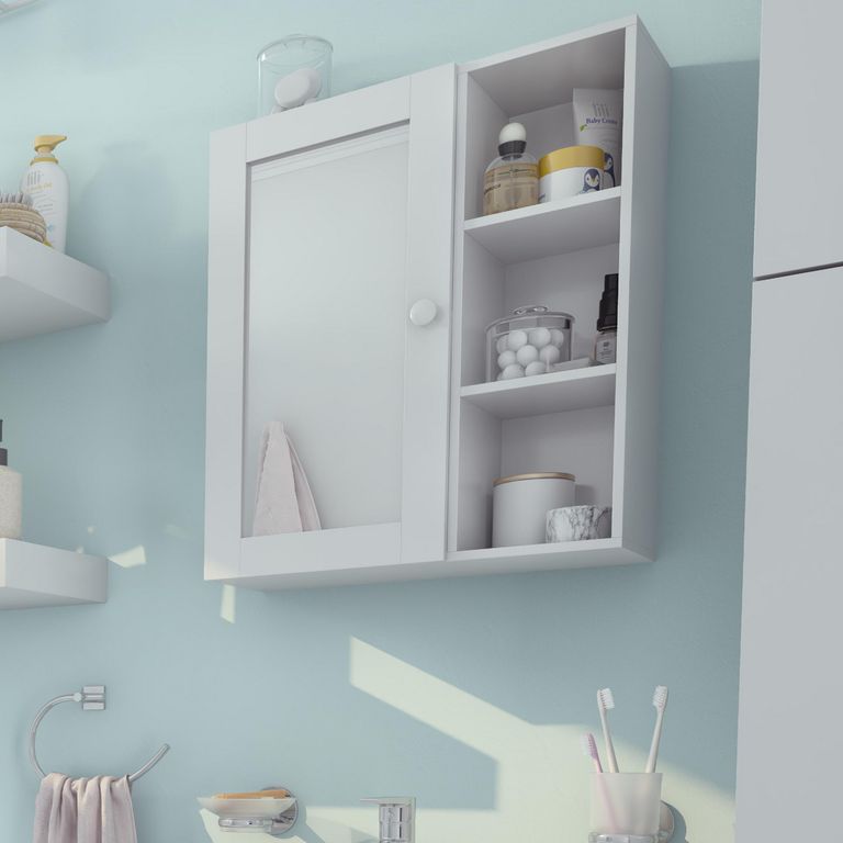 Botiquín de Baño Una Puerta con Espejo Blanco 45 x 52 x 16 cm