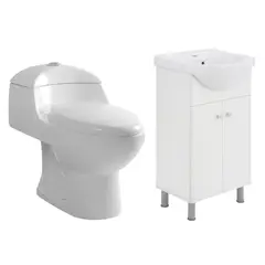 SENSI DACQUA - Mueble de Baño Vanitorio 2 Puertas Blanco 50x84x43cm + WC Inodoro One Piece Lara Plus Blanco