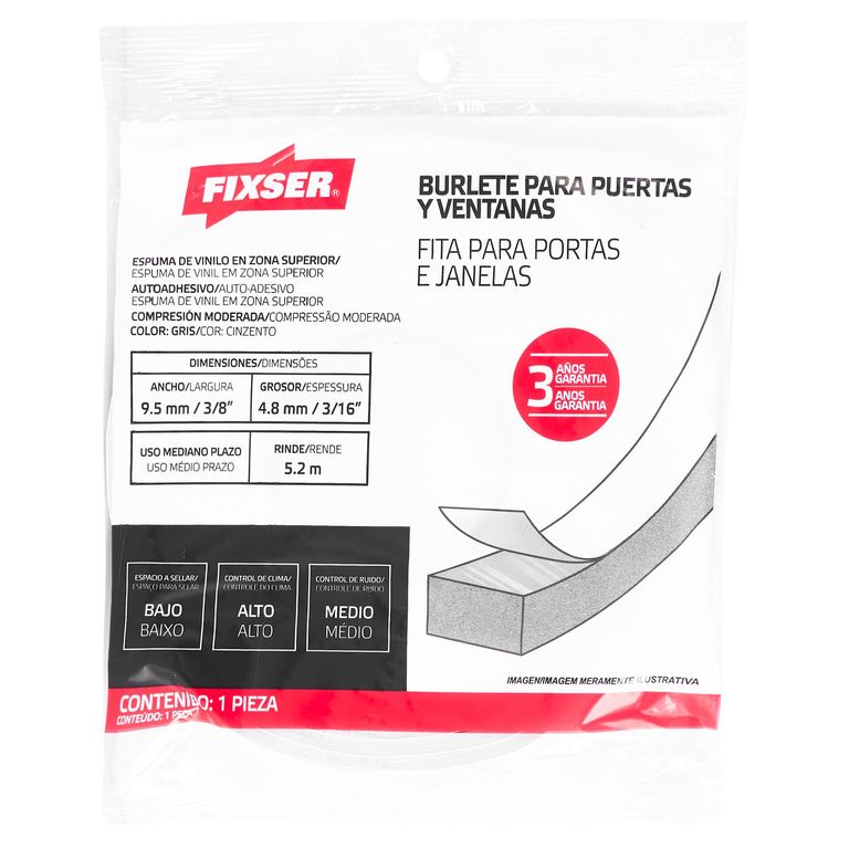 Burlete Adhesivo de Vinilo Adhesivo 3/8-3/16-5.2 m. Gris