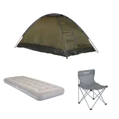 KLIMBER - Carpa Para 2 Personas Modelo Igl?? Dome Pack Color Gris/Verde + Colchón Inflable 1 Plaza + Silla Plegable para Camping Surtido