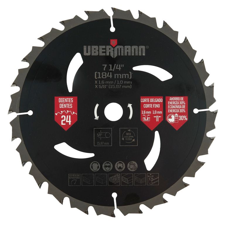 Hoja de Sierra Ciruclar para madera 7 1/4" 24 Dientes Bauker