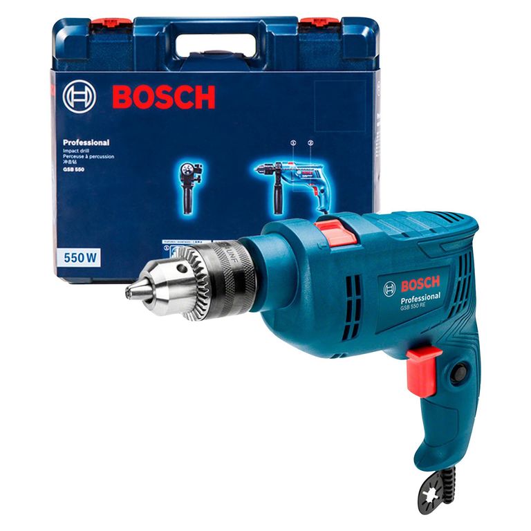 Taladro Percutor Eléctrico Bosch 1/2" 550W GSB 550 + Maletín