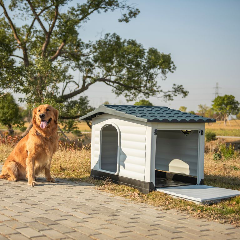 Casa para Perro Raza Grande Blanco y Gris 83.8x80.4x111cm