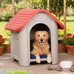 PETIZOOS - Casa para Perro Raza Pequeña Blanco y Rojo 75x66x59cm