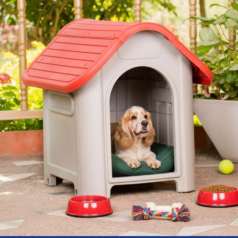Casa para Perro Raza Pequeña Blanco y Rojo 75x66x59cm