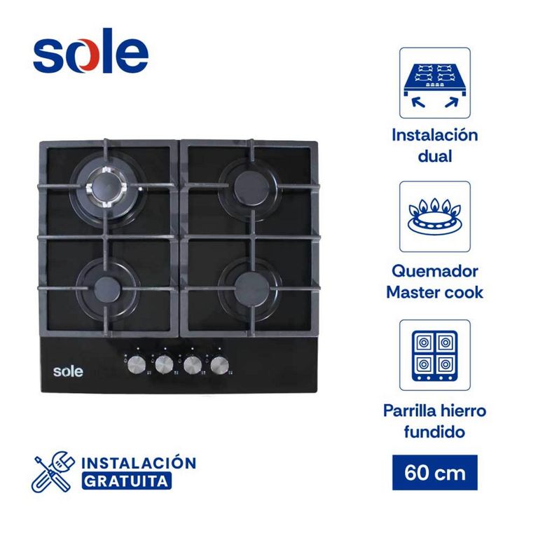 Encimera Empotrable Eléctrica 4 Hornillas Sole Negro