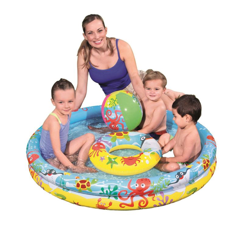 Piscina Inflable Infantil Redonda122x20cm 137L + Flotador + Pelota Inflable