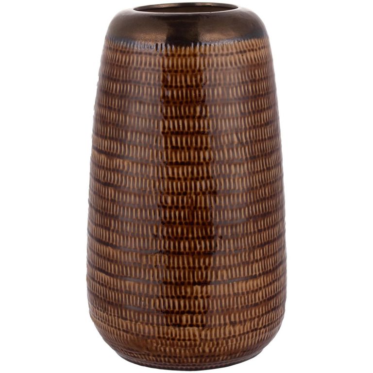 Florero Kura Cerámica Tabaco Dorado 24.5x42cm