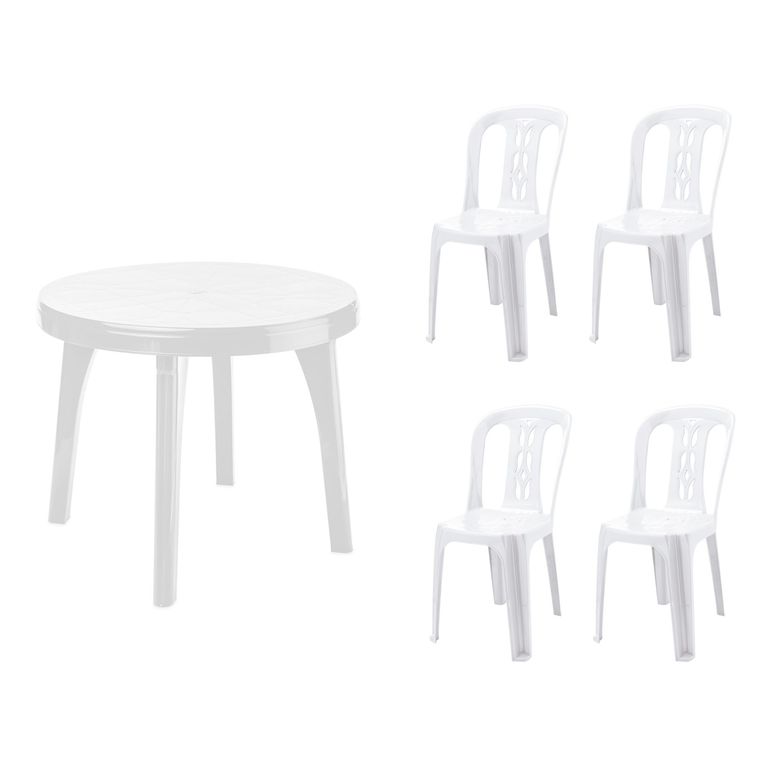 Mesa Redonda Andrea 90cm Blanca + Silla de Plástico Moderna Tulipan Blanco