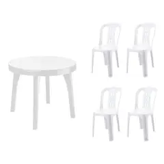 undefined - Mesa Redonda Andrea 90cm Blanca + Silla de Plástico Moderna Tulipan Blanco