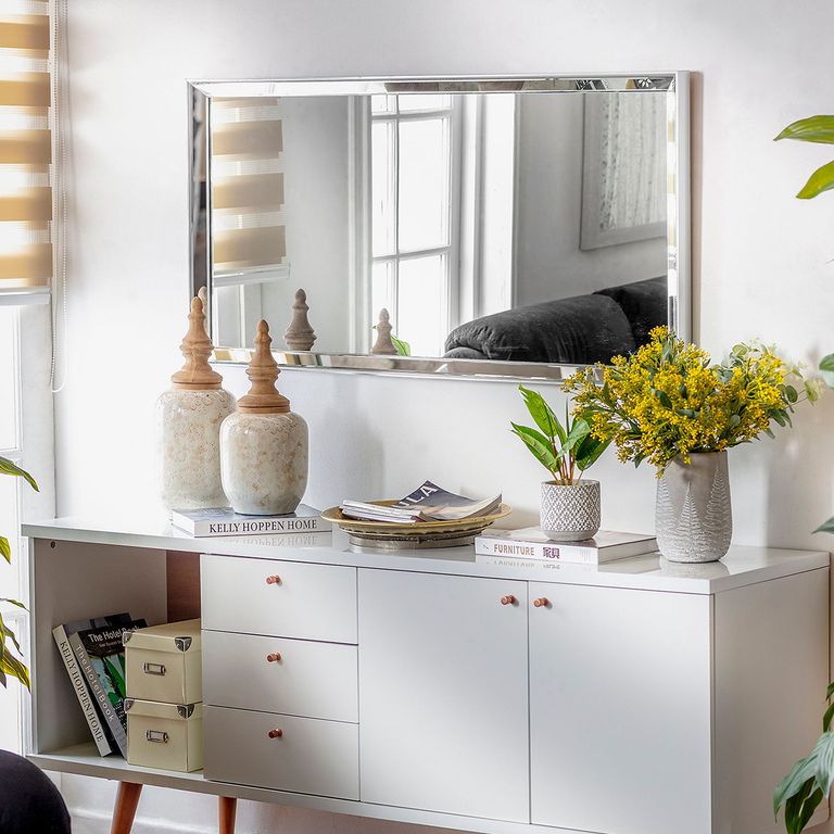 Espejo Decorativo Rectangular Doble Bisel Plateado 120x60cm