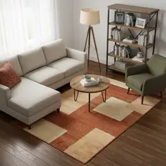 JUST HOME COLLECTION - Alfombra Rectangular Marron Carrera Cuadros 150x220cm