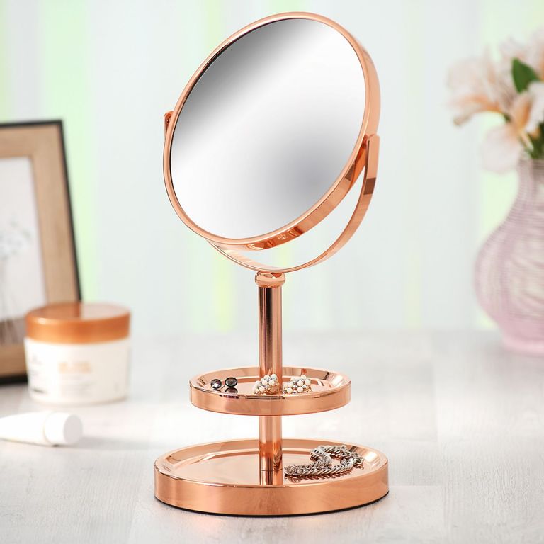Espejo Cosmético Organizador Giratorio Gold Rose 16cm