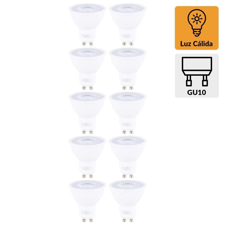 Pack x10 Foco Dicroico LED GU10 6W Luz Cálida