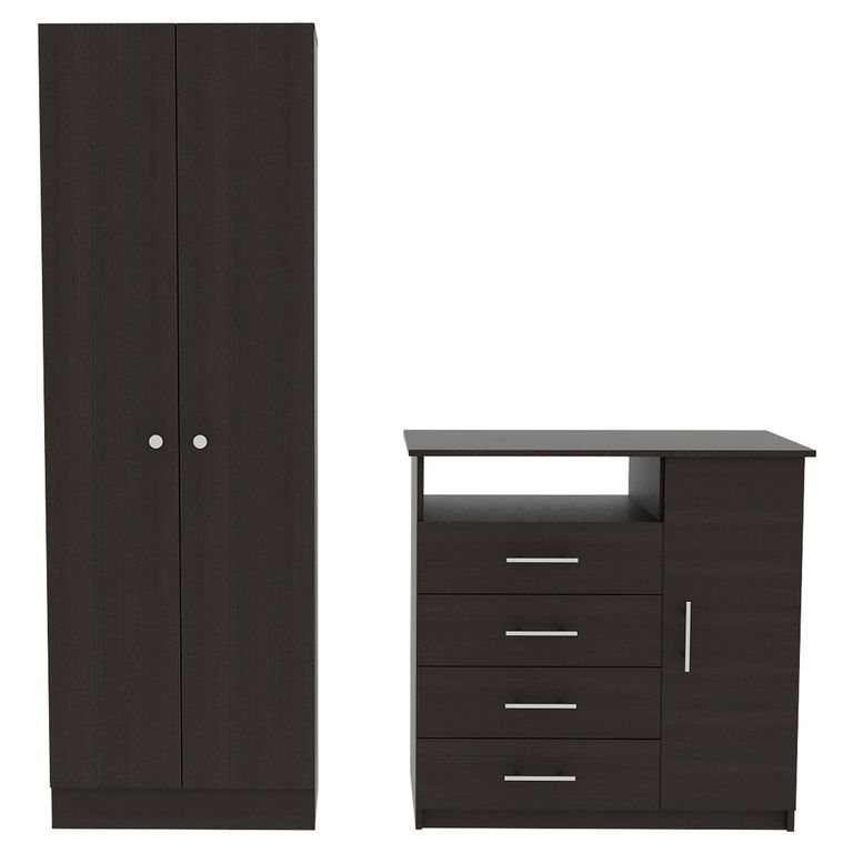 Combo Ropero 2 puertas + Cómoda 1 puerta 4 cajones TV 40" Negro