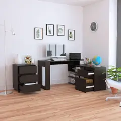 TUHOME - Combo Escritorio en L Melamina + Archivador Wengue C11