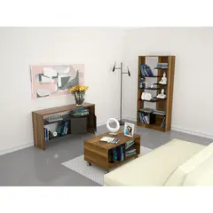 TUHOME - Combo Biblioteca 10 Repisas + Mesa de Centro Classic + Mueble Auxiliar Caramelo
