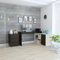 TUHOME - Escritorio en L Melamina + Archivador Negro Office