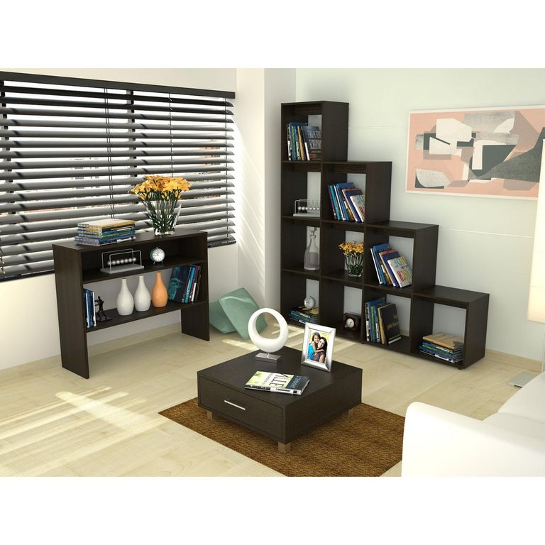 Combo Biblioteca + Mesa de Centro + Mueble Auxiliar Beijing Negro