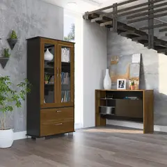 TUHOME - Combo Vitrina 3 Repisas + Mueble Auxiliar Classic Color Caramelo/Wengue