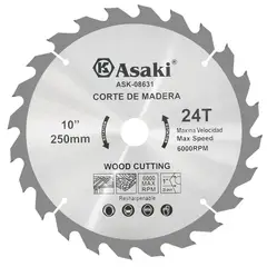ASAKI - Disco Sierra para Madera 10" 250mm 24 Dientes