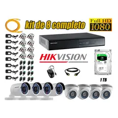 HIKVISION - Kit 8 Cámaras de Seguridad Full HD 1080p Disco 1TB Vigilancia + kit de herramientas Gratis