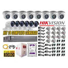 HIKVISION - Kit 14 Cámaras de Seguridad Full HD 1080p Disco 1TB Vigilancia + Kit de Herramientas Gratis