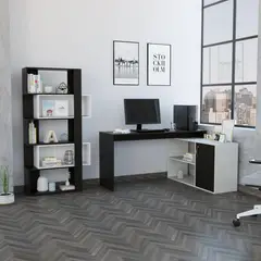 TUHOME - Escritorio En L Color Negro De Melamina Modelo Ejecutivo