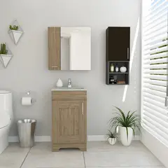 TUHOME - Combo Mueble de Baño Vanitorio + Botiquin Barcelona Miel + Organizador Auxiliar Madrid Wengue
