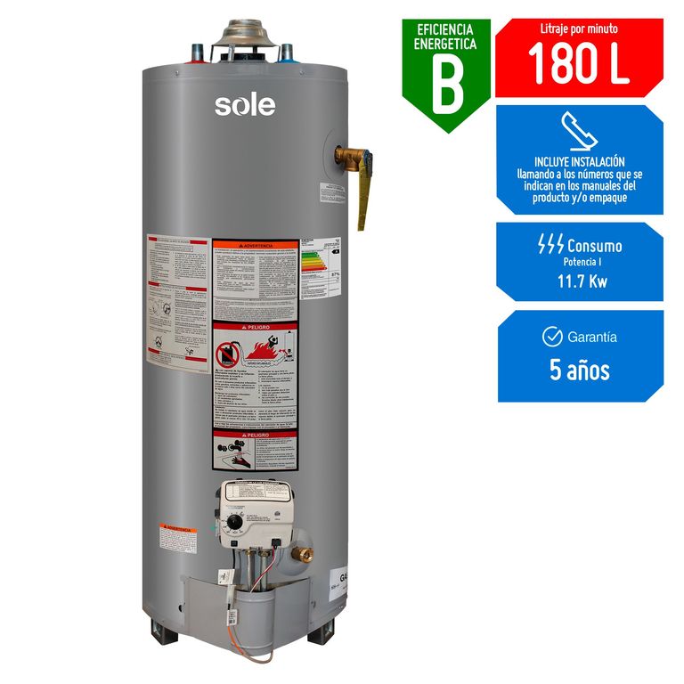 Termotanque a Gas GLP Sole 180 LT con Accesorios