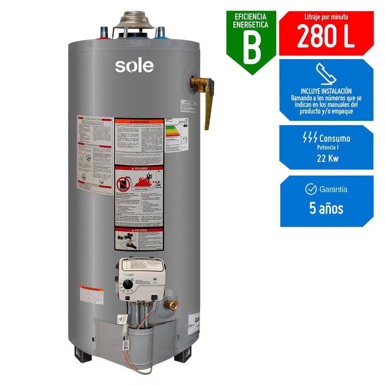 Termotanque a Gas GN Sole 280 LT con Accesorios